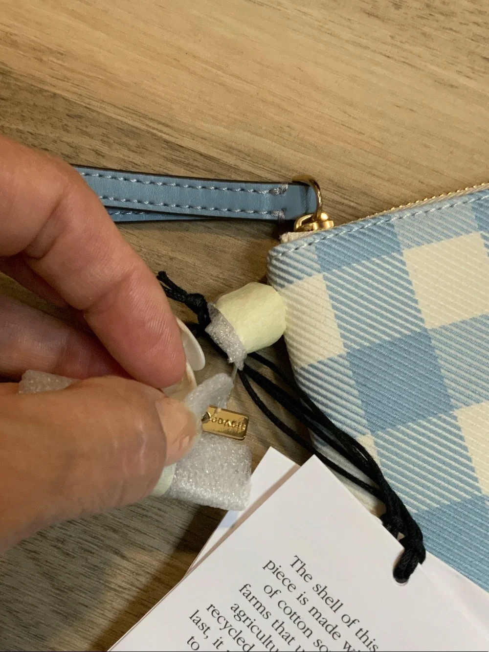 Coach Blue and Cream Gingham Wristlet